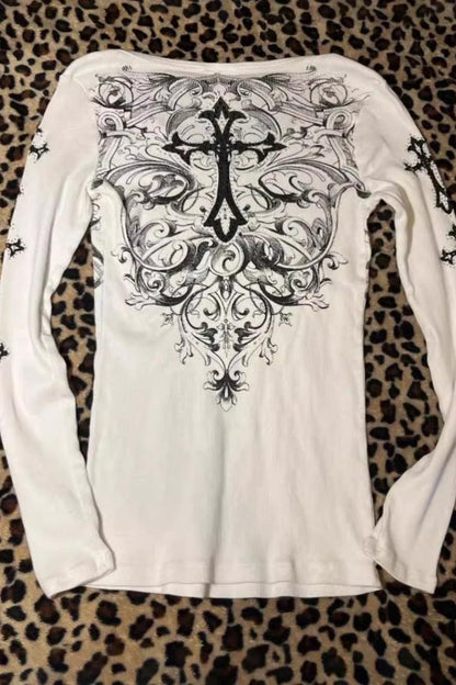 Y2K Cross Print Spicy Knit Top