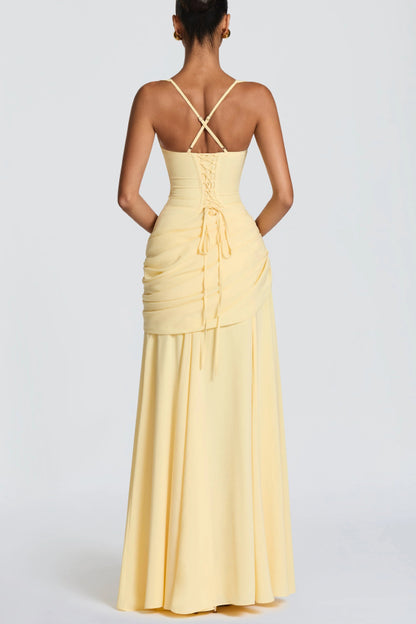 Stylish Spaghetti Strap Square Neck Slim-fit Elegant Pleated Maxi Dress