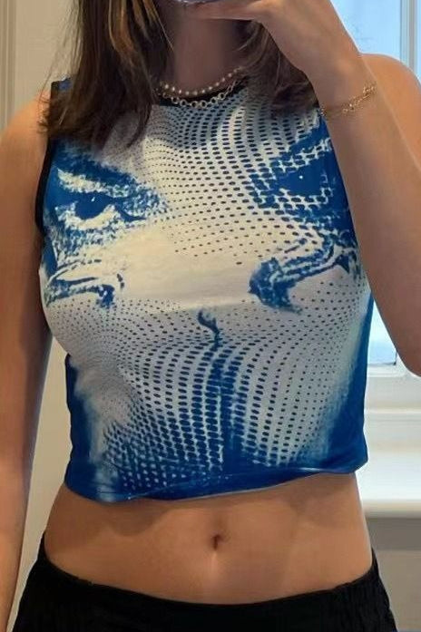 Futuristic Pixel Print Slim Fit Crop Top