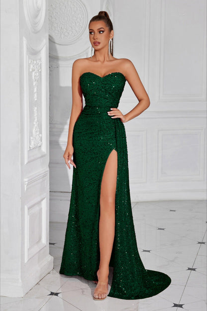 Strapless Split Maxi Party Dress