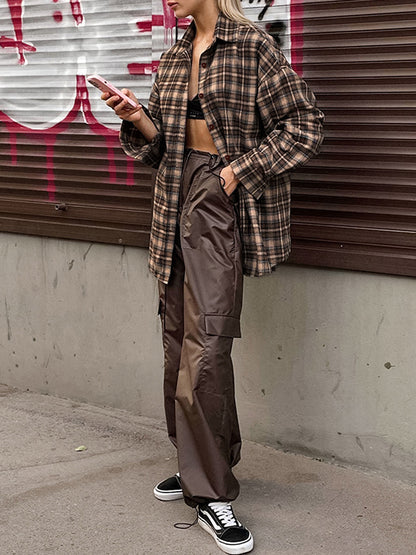 Vintage Plaid Print Long Sleeve Blouse