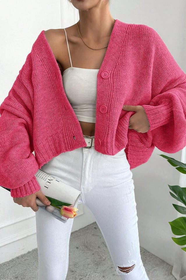 Marled V Neck Bell Sleeve Cardigan