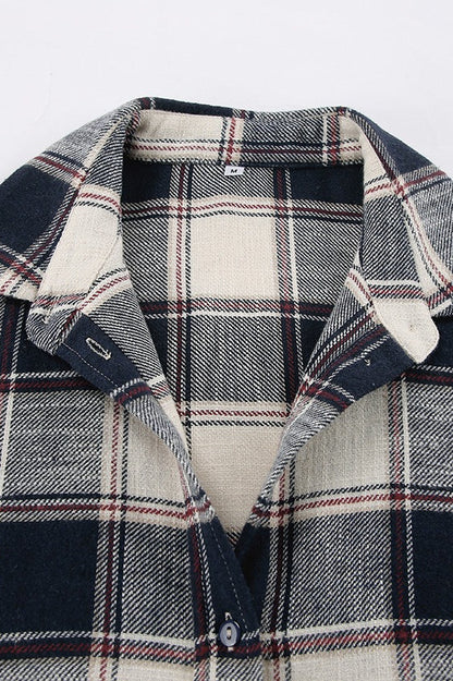 Relaxed Fit Plaid Long Sleeve Blouse