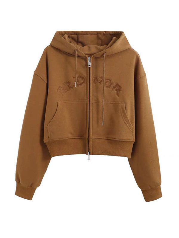 Letter Embroidery Double Zipper Short Oversized Hoodie