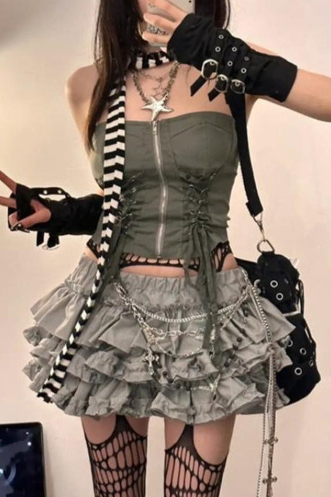 Y2K Kawaii Flared Mini Skirt