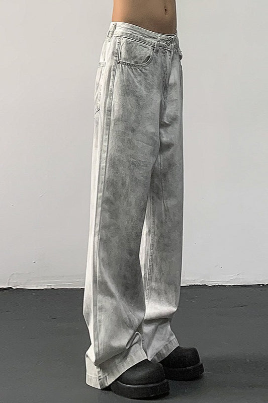 White Dirty Fit Vintage Relaxed Straight Jeans