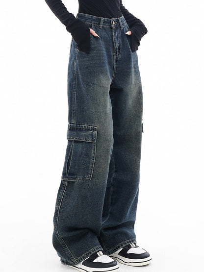 High waist straight leg loose slimming Cargo Jeans