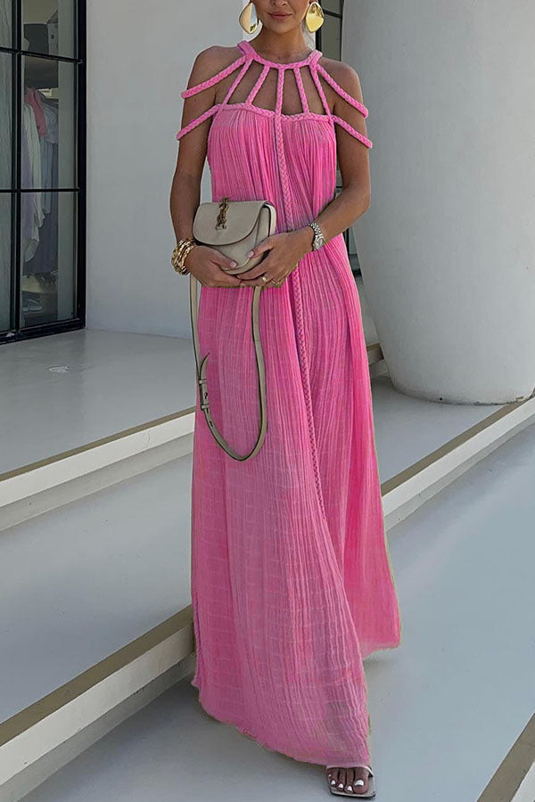 Low key luxury modern and exquisite linen blend pleated woven cover long skirt
