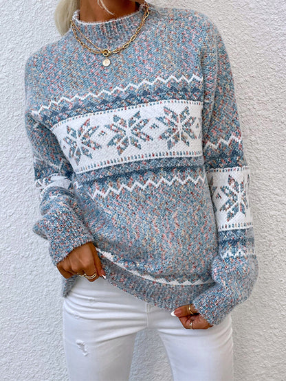 Snowflake Jacquard Mock Neck Sweater