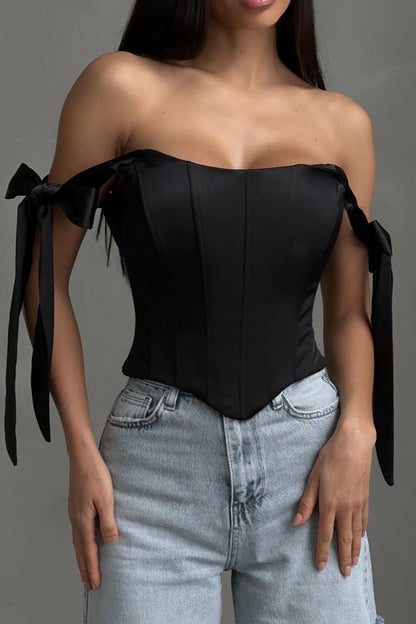 Sexy Corset Tie Asymmetric Hem Crop Top