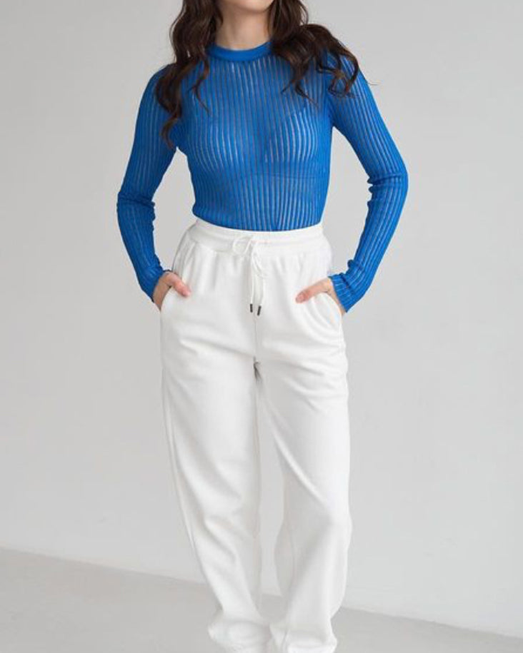 See Through Ribbed Mesh Top