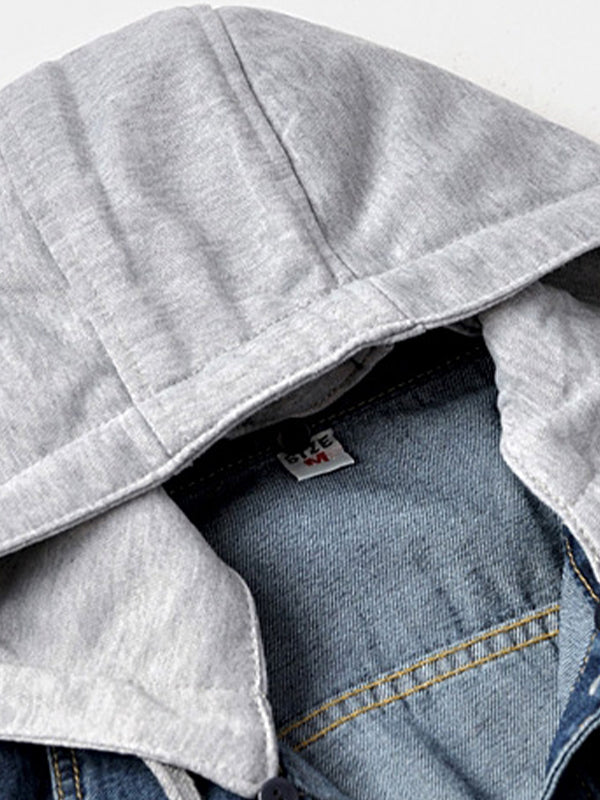 Fake two piece hooded denim jacket