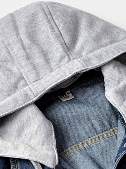 Fake two piece hooded denim jacket