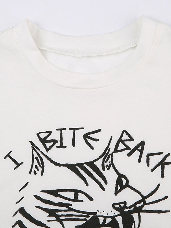 Graffiti Print Cropped Short Sleeve Tee