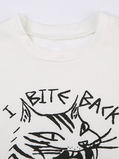 Graffiti Print Cropped Short Sleeve Tee