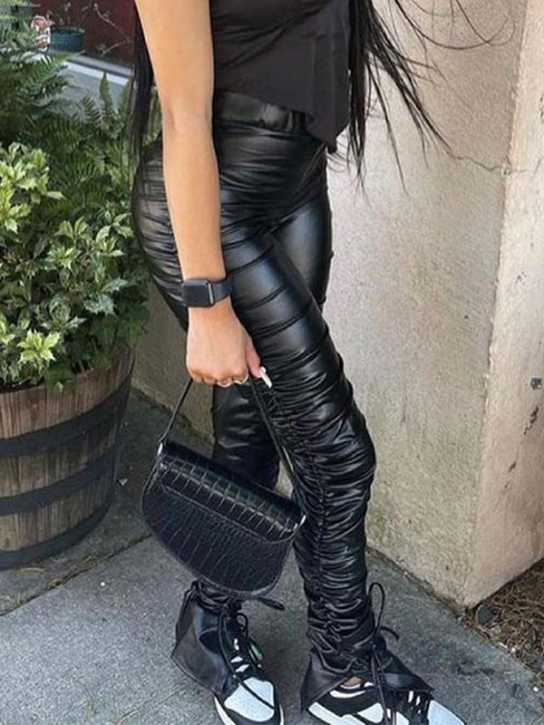 Split Stacked Slim Pu Leather Pants
