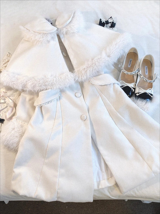 Vintage Lapel Single-breasted Wool Cape Coat