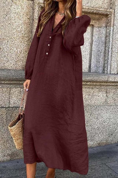 Vestido extragrande de manga larga con cuello en V y botones para mujer | Ideal para primavera/verano