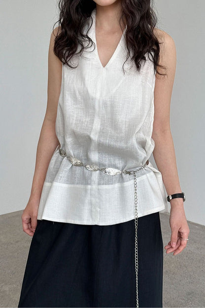 Halter V Neck Linen Casual Tank Top