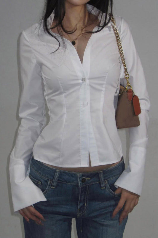 Waist Defining Flare Sleeve Blouse