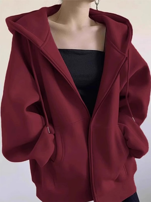 Slouchy Loose Cardigan Zip Up Hoodie