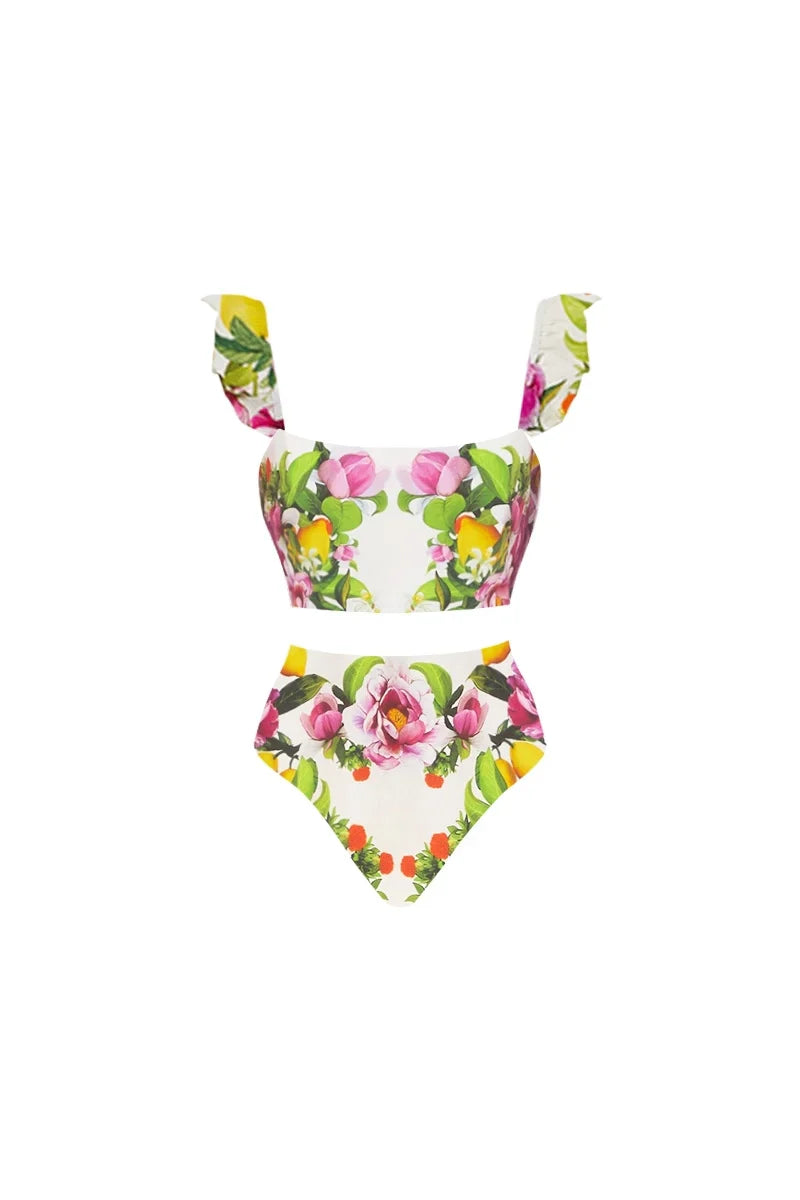 Conjunto de bikini de cintura alta con estampado floral