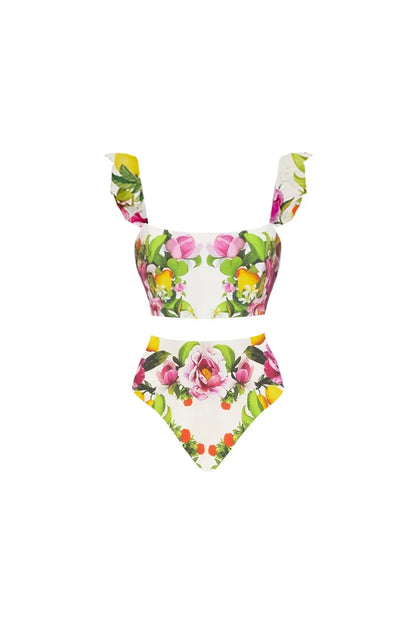 Conjunto de bikini de cintura alta con estampado floral