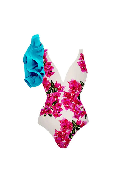 Conjunto de traje de baño de una pieza con volantes florales