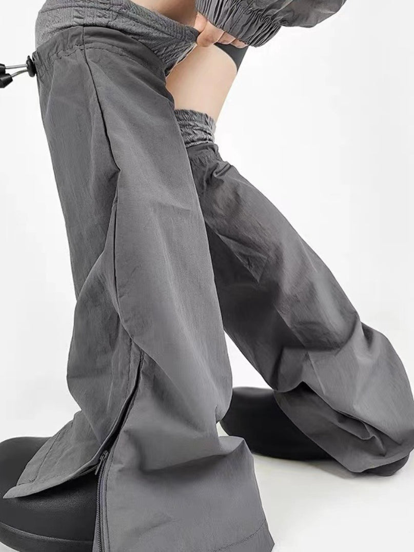 Grey Knit Patchwork Drawstring Leg Socks