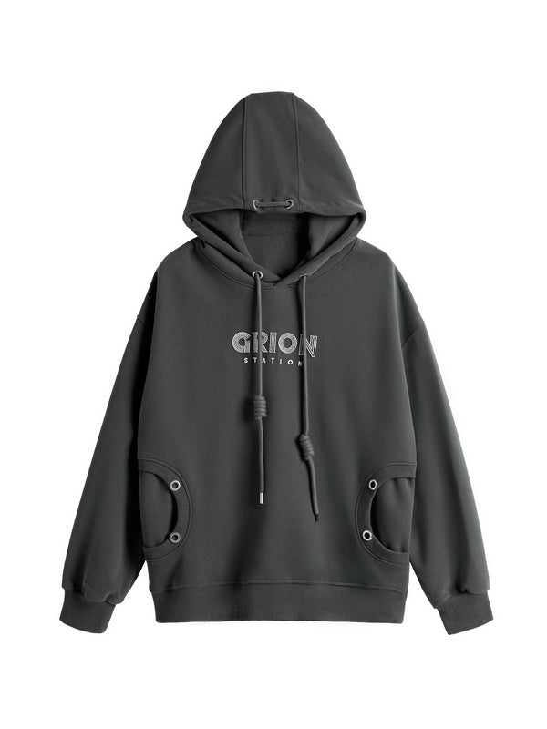 Letter Print Drawstring Eyelet Decor Pocket Oversized Hoodie