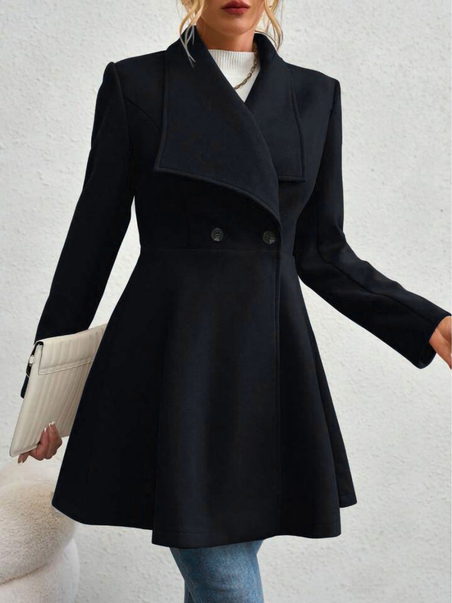 Slim Fit Lapel Buttons Solid Color Woolen Cloth Coats