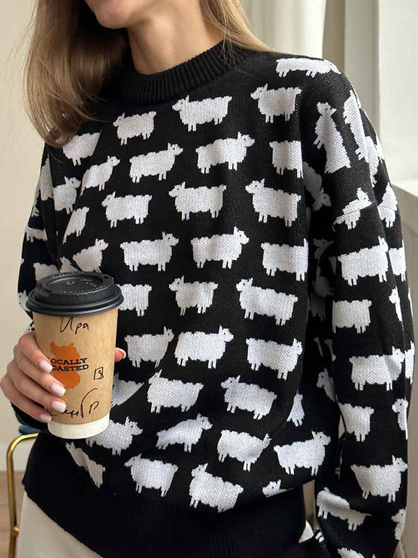 Alpaca print crew neck sweater