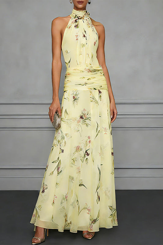 Aria Ruched Halter Floral Dress