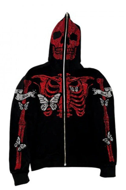 Skull 3D Print Zip-up Long Sleeve Hoodie