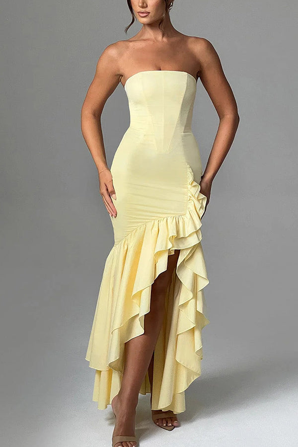 Ladies' sexy off shoulder, sexy off shoulder strapless, hip hugging, irregular wave fashion party dress