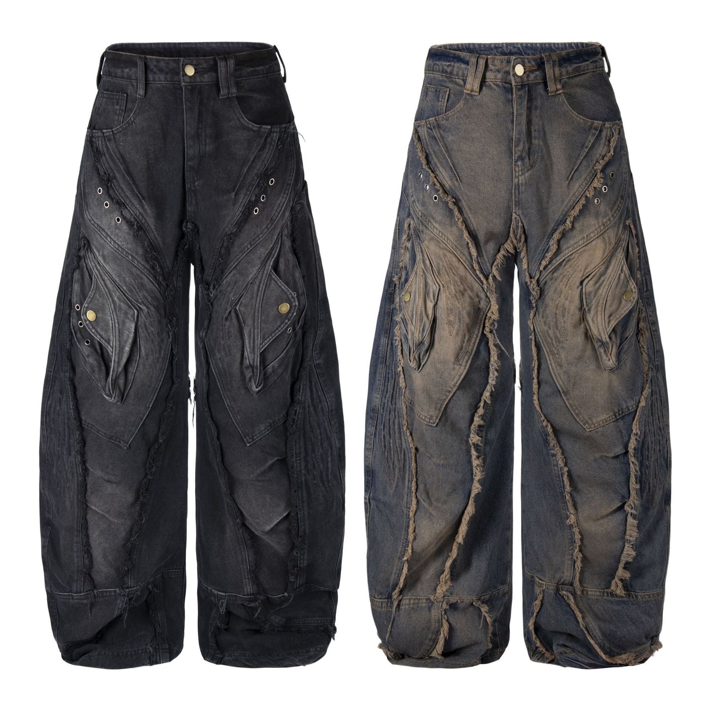 Gothic Frayed Tassel Distressed Straight Leg Pants