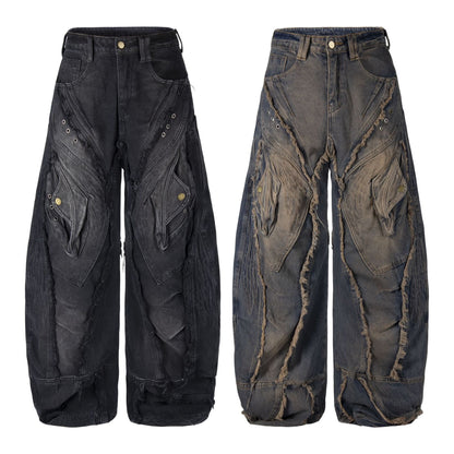 Gothic Frayed Tassel Distressed Straight Leg Pants