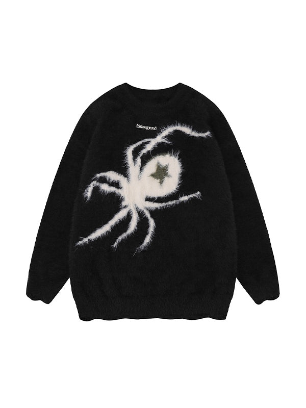 Contrast Color Spider Jacquard Sweater
