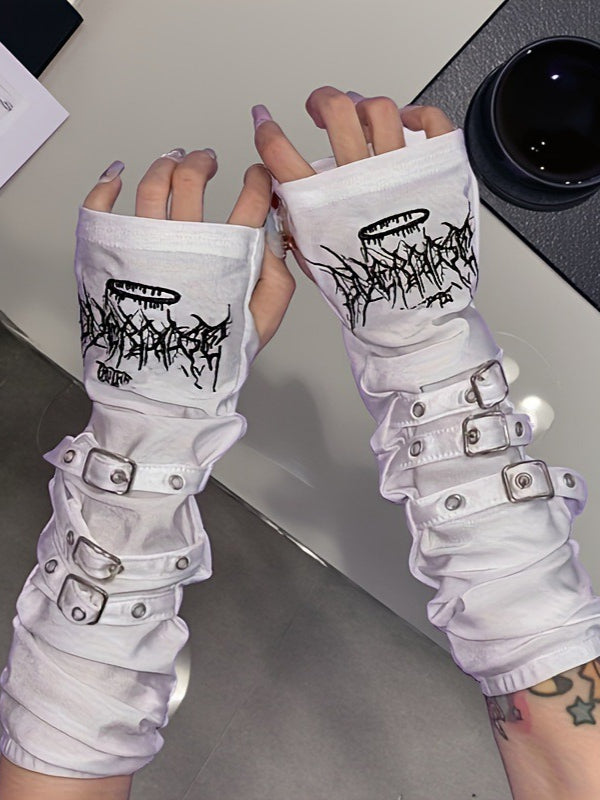 Punk Fingerless Double Straps Gloves