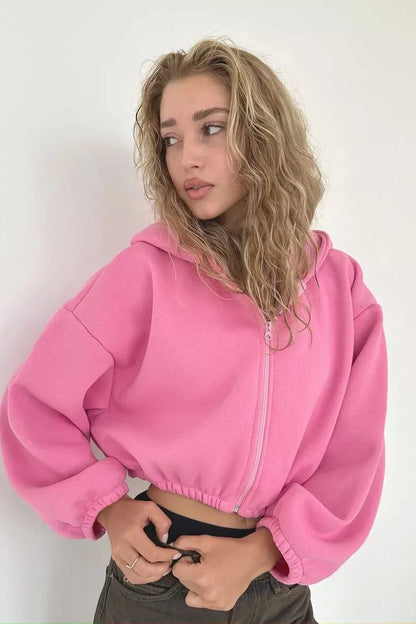 Zip Up Cropped Y2K Hoodie
