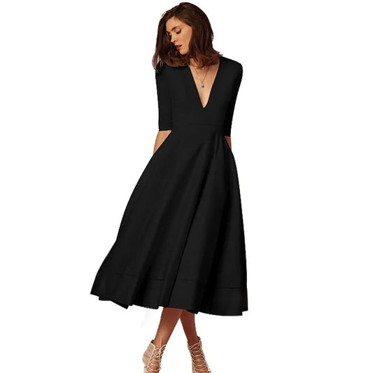 Vestido mini de manga corta con escote en V y corte A para mujer | Ideal para primavera/verano