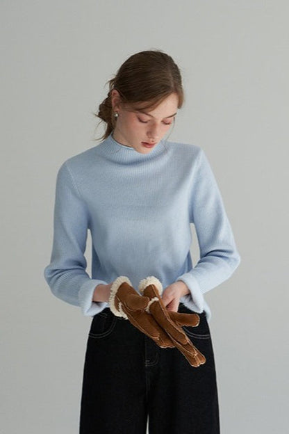Thermal Mock Neck Solid Knit Top