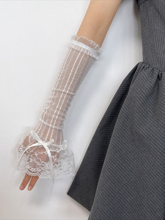 Gothic Subculture Lolita Lace Organza Embroidered Gloves