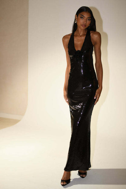 Sexy Cut-Out Halter High Slit Maxi Dress