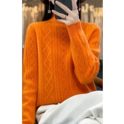 Elegante jersey de punto trenzado con cuello alto para mujer | Ideal para otoño/invierno
