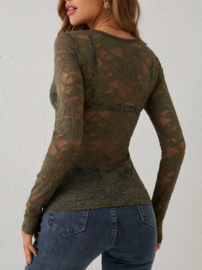Pullover Lace Floral Trim V-neck Grace Sexy Top