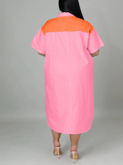 Color Block Zip Up Shirt Dress