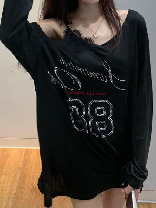Oversized Long Sleeve Tee With Lettering Print