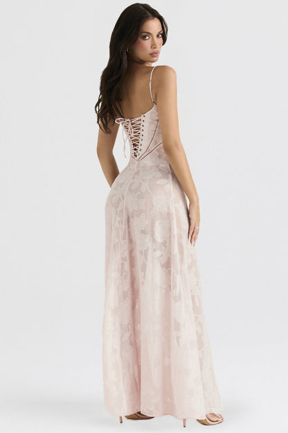 Dainty Lace Spaghetti Strap Tie Waist  Prom Dress