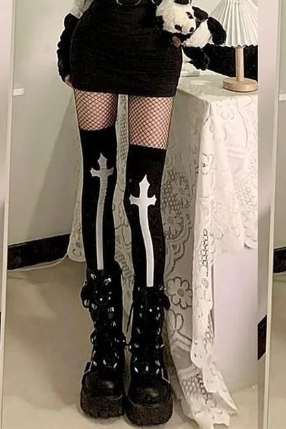 Nun Pattern Thigh High Socks